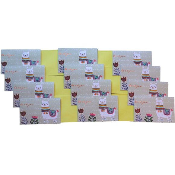 12 Cute Llama Thank You Cards with Envelopes Bulk Boho Rustic Baby Shower - Picture 2 of 5